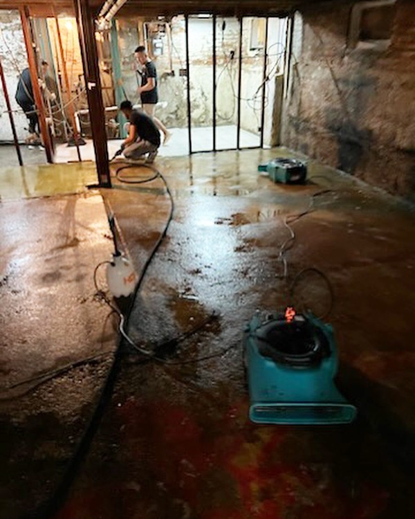 basement drying after being flooded